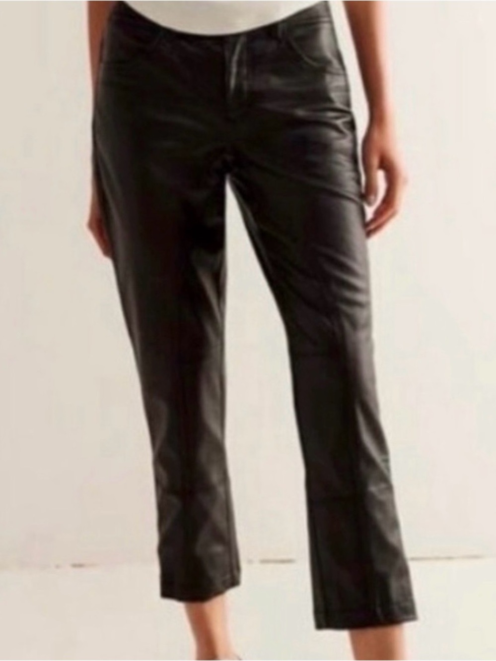 We The Free Black Cropped Faux-Leather Moto Pants